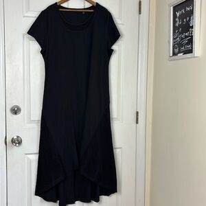 H by HALSTON black short sleeve maxi dress lace panels size XL  cotton viscose